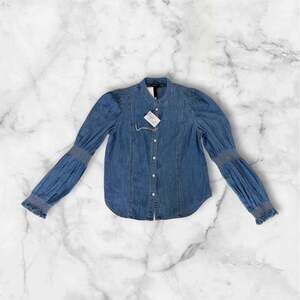 Veronica Beard Dalton Smocked Sleeve Denim Chambray Shirt Size 12